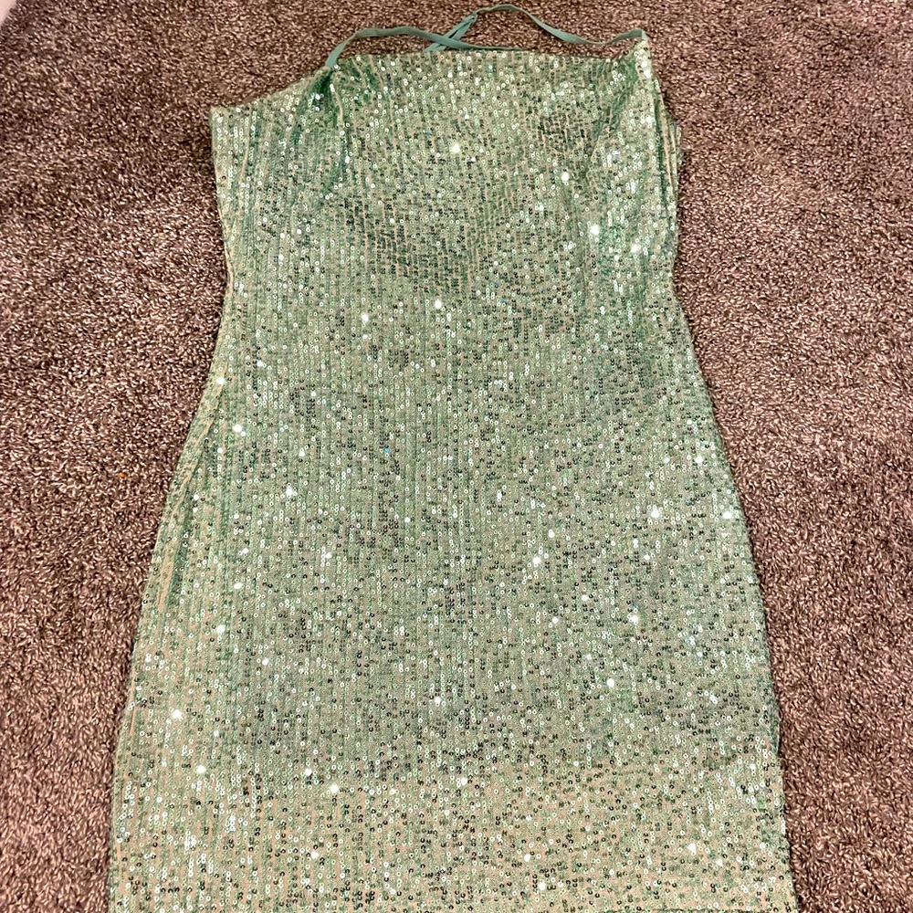 Speechless Sparkling Green Backless Dress